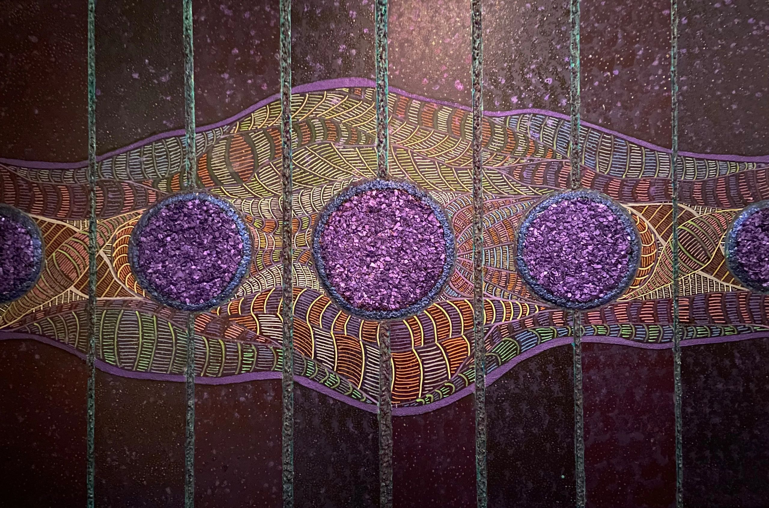 Purple — purple spheres hanging ornamental structure mixed media on canvas