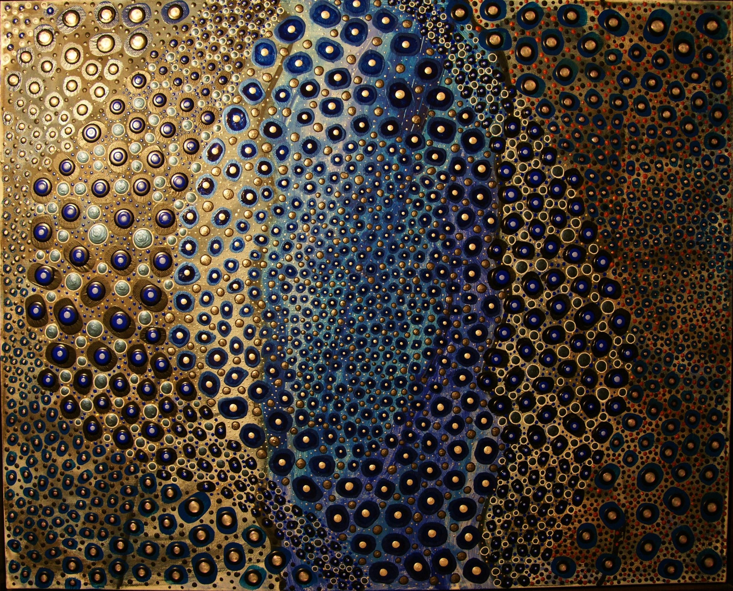 Blue — metallic surface with colorful perforated holes